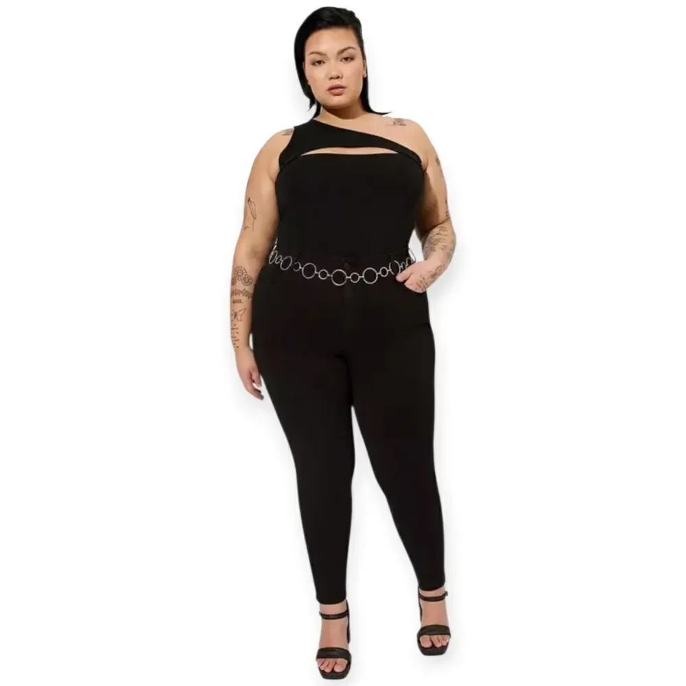 5X 28W Torrid Black Cut Out One Shoulder Tank Foxy Knit Stretch Cotton Fitted